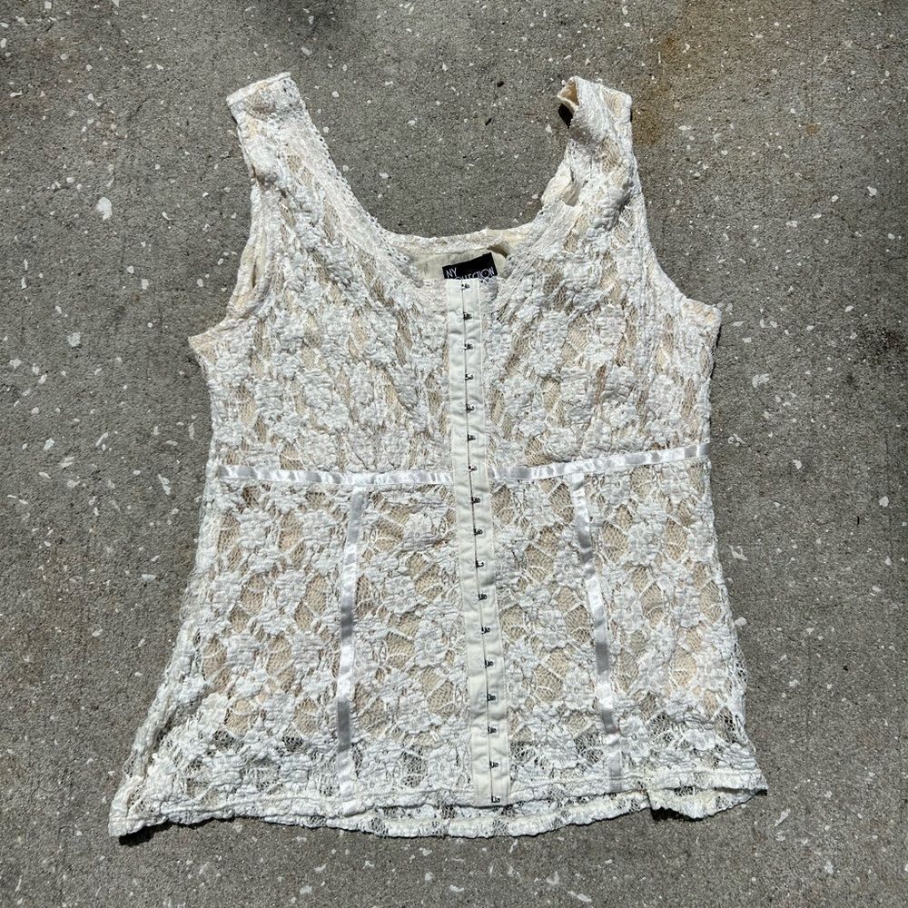 NY Collection Ivory Lace Corset Style Renaissance Tank Top Vintage